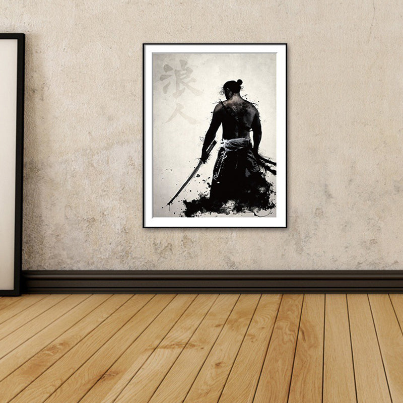 Brehn | Asiatische Krieger Malerei Leinwand Dekorative Schwarze Wandkunst Druck für das Wohnzimmer, Verschiedene Größen