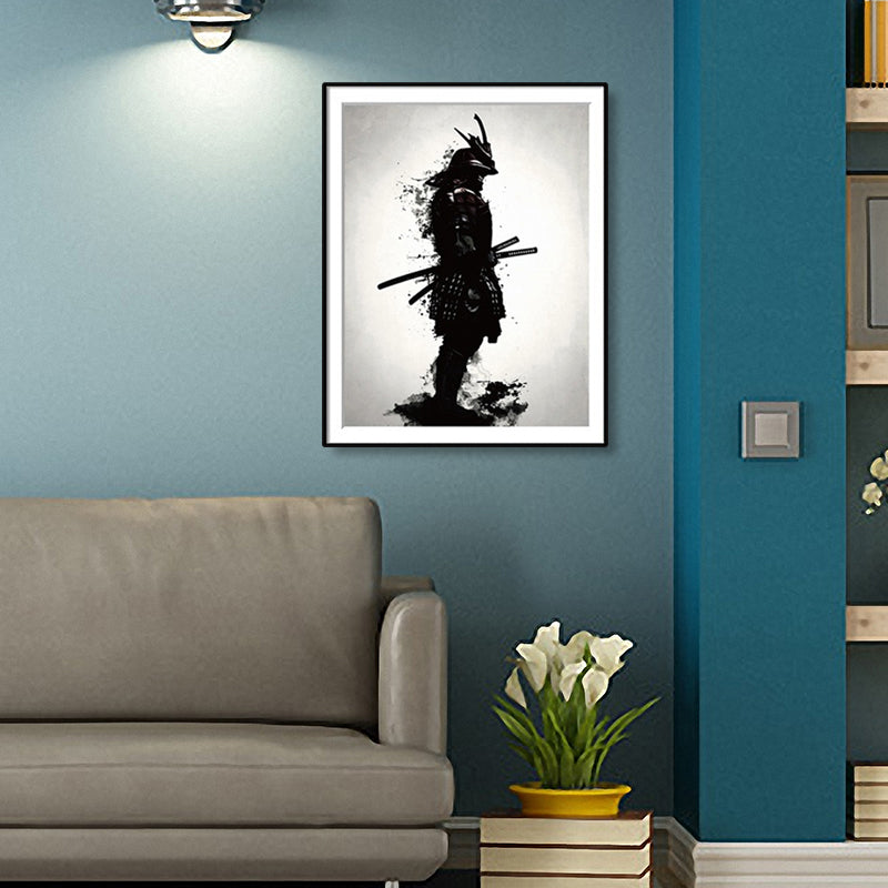 Brehn | Asiatische Krieger Malerei Leinwand Dekorative Schwarze Wandkunst Druck für das Wohnzimmer, Verschiedene Größen