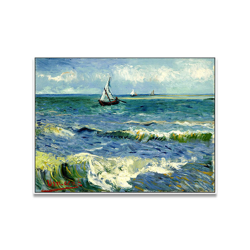 Brehn | Schiffe, die auf Wellen segeln, Gemälde Blau Leinwand Wandkunst Druck für Wohnzimmer, Textur