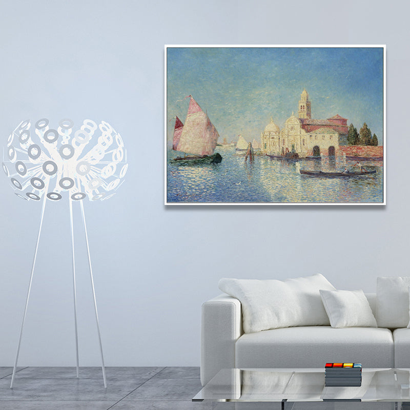Brehn | Ölmalerei Venedig Kanal Leinwand Wandkunst für das Wohnzimmer, Blau und Pink, Texturiert