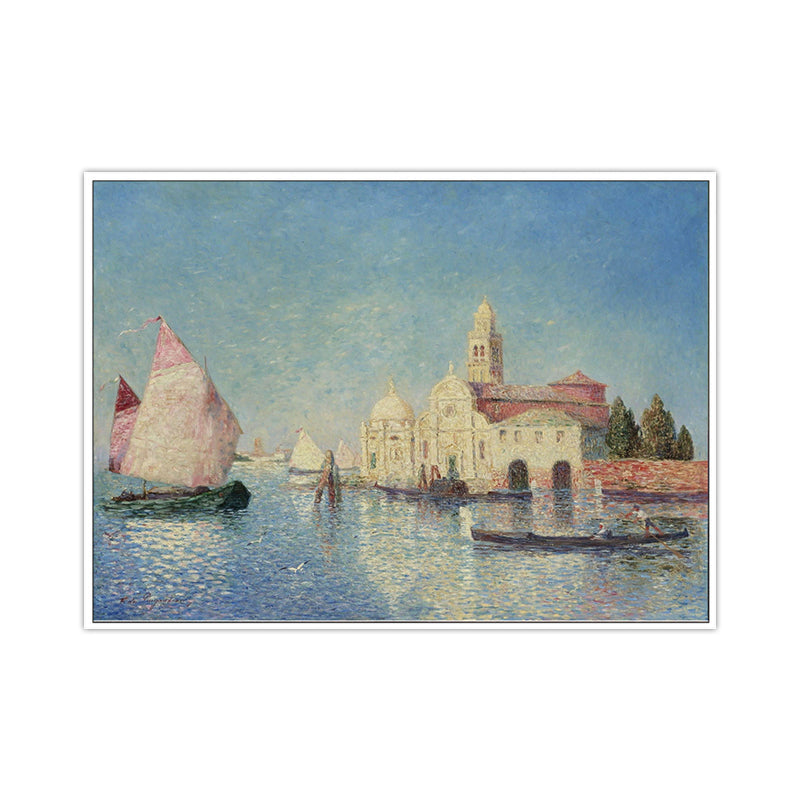 Brehn | Ölmalerei Venedig Kanal Leinwand Wandkunst für das Wohnzimmer, Blau und Pink, Texturiert