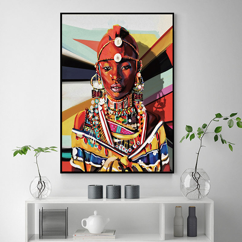 Brehn | Frauen Wandkunst Dekorative von Asien inspirierte Zeichnung Raum Eingewickelte Leinwand in Orange