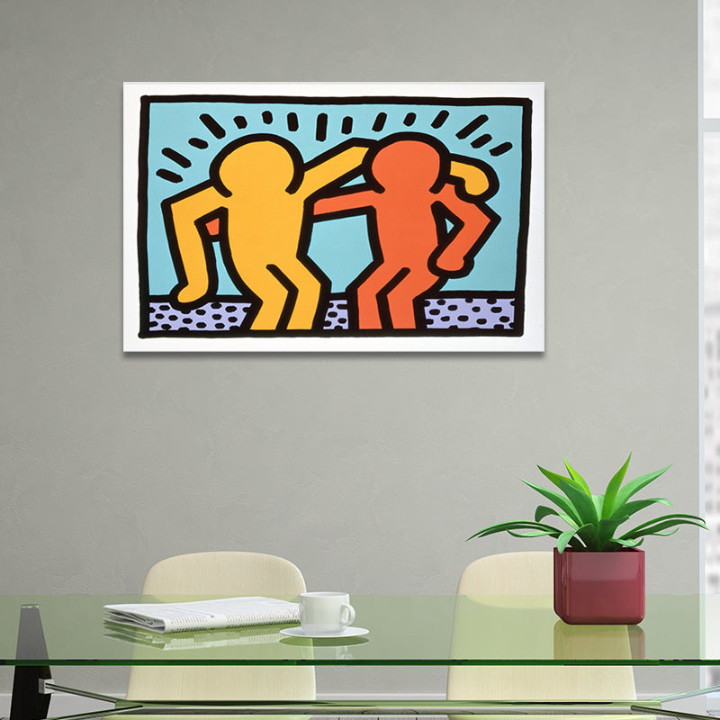 Brehn | Minimalistische Strichmännchen-Leinwandkunst Helle Farbe Hobby Wanddekoration für das Wohnzimmer