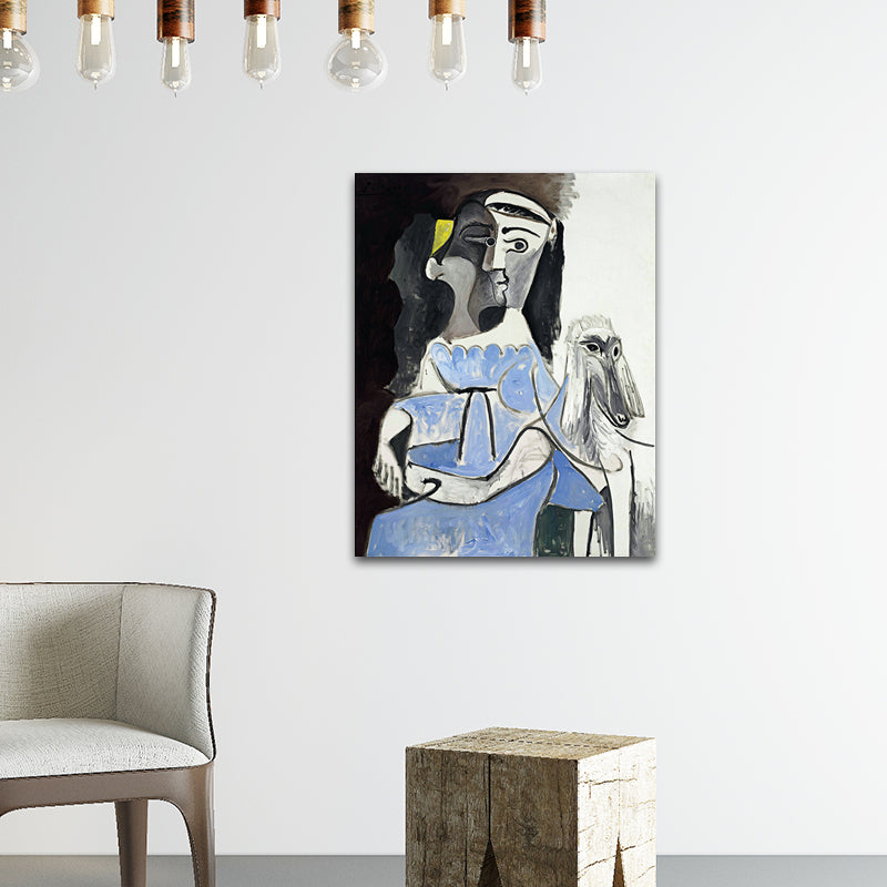 Brehn | Picasso Frau und Hund Leinwand Kunst Vintage Texturierte Oberfläche Malerei in Blau und Grau