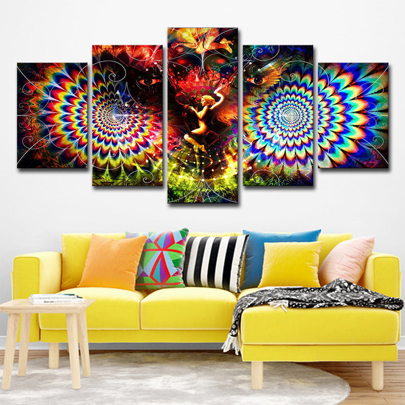 Brehn | Kaleidoskop Wandkunst Druck Bohemian Engel und Eule Leinwand in Rot für Wohnzimmer
