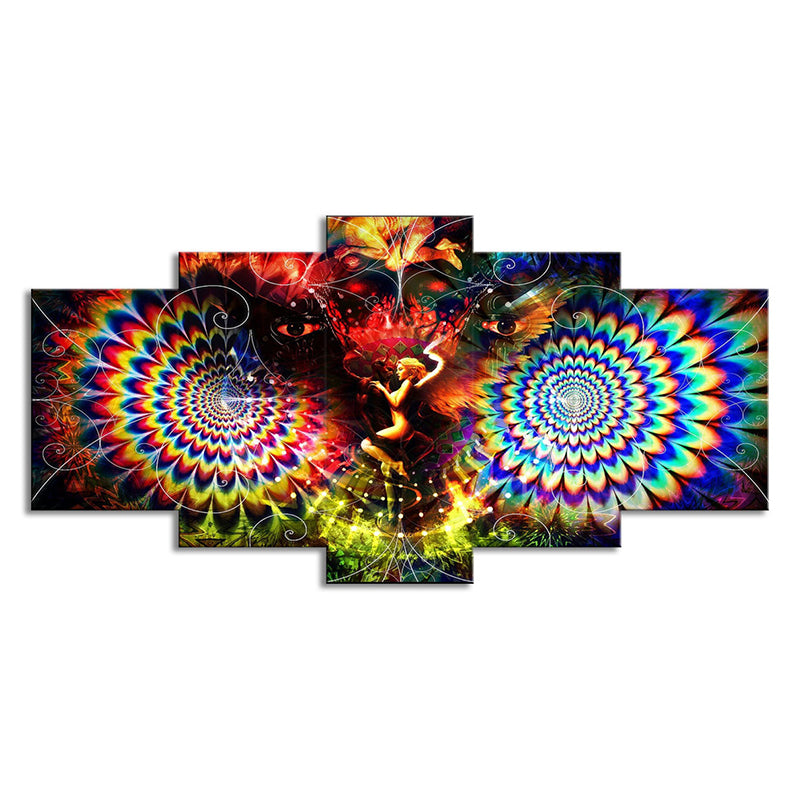 Brehn | Kaleidoskop Wandkunst Druck Bohemian Engel und Eule Leinwand in Rot für Wohnzimmer