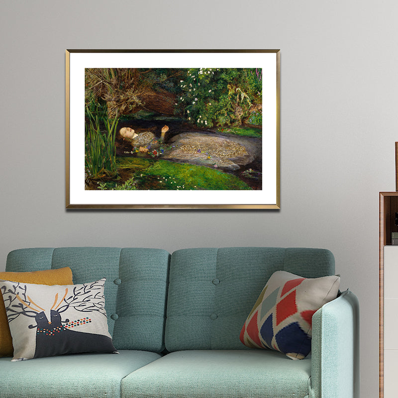 Brehn | Damen Fließend mit Stream Leinwand für Schlafzimmer Figur Malerei Wandkunst Druck in Grün, Texturiert