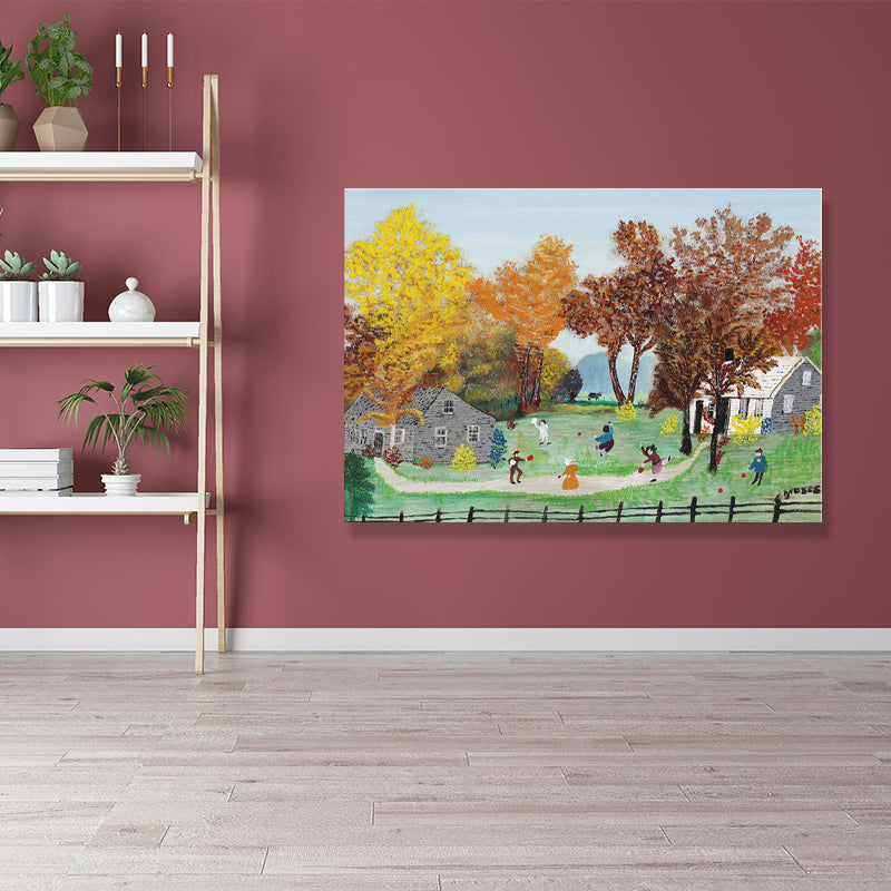 Brehn | Baum und Haus Eingewickelte Leinwandgrün Traditioneller Kunstdruck für das Esszimmer, Mehrere Größen Verfügbar