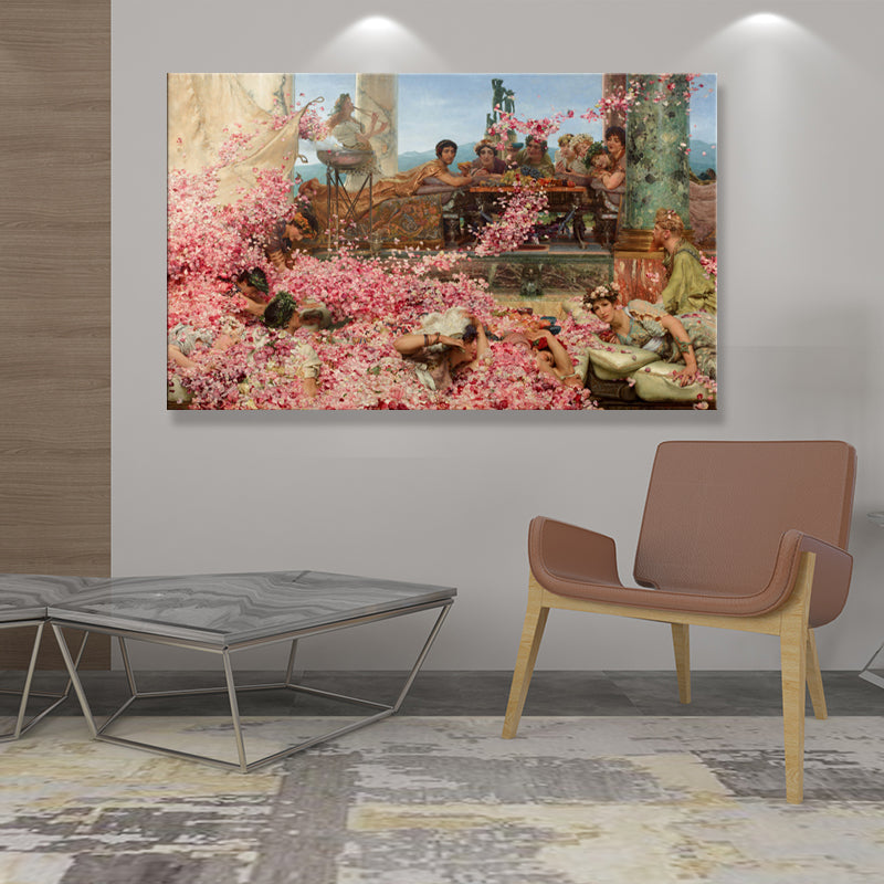 Brehn | Textured People und Rosenmalerei Rustikale Leinwand Wandkunst in Pink für das Wohnzimmer