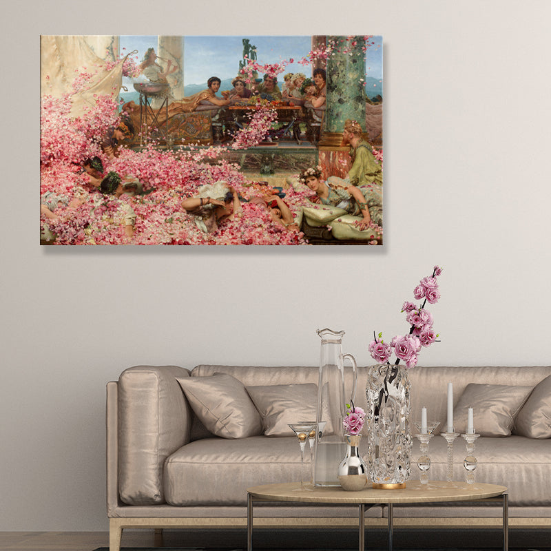 Brehn | Textured People und Rosenmalerei Rustikale Leinwand Wandkunst in Pink für das Wohnzimmer