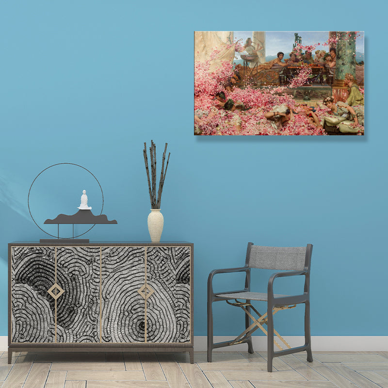 Brehn | Textured People und Rosenmalerei Rustikale Leinwand Wandkunst in Pink für das Wohnzimmer