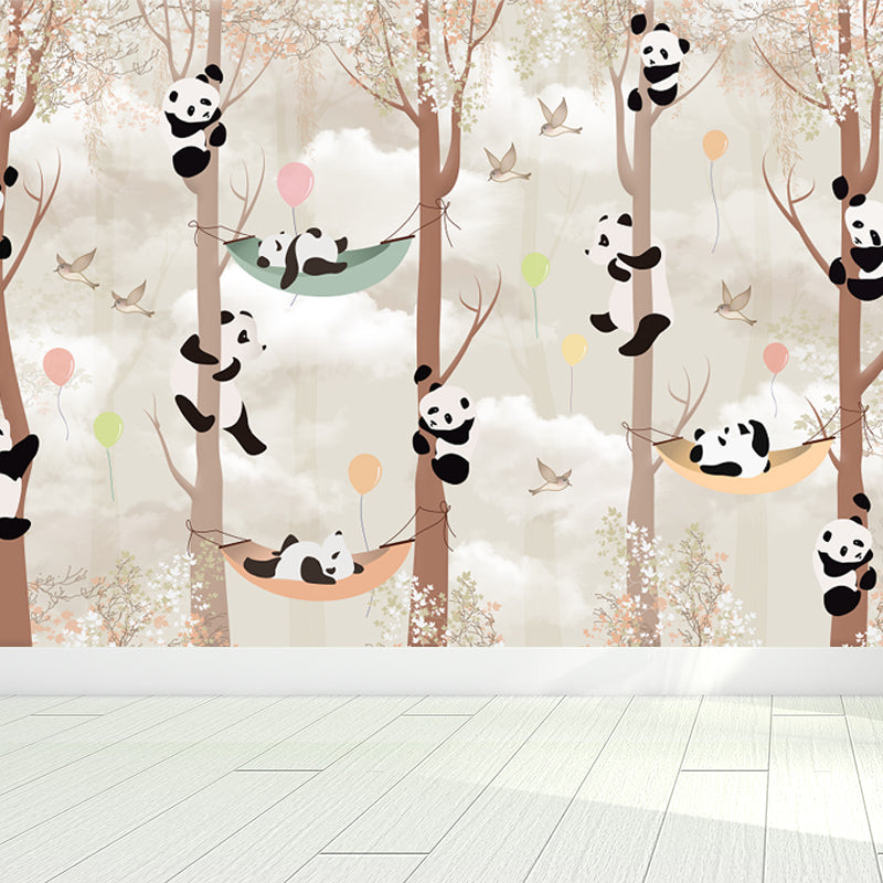 Brehn | Ganzes Cartoon Wandmural Tapete Brauner Panda Kletter Wanddekoration, Personalisierte Größe
