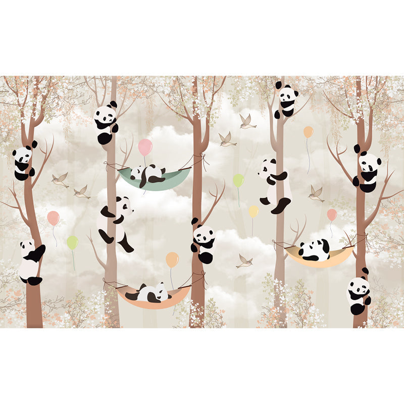 Brehn | Ganzes Cartoon Wandmural Tapete Brauner Panda Kletter Wanddekoration, Personalisierte Größe