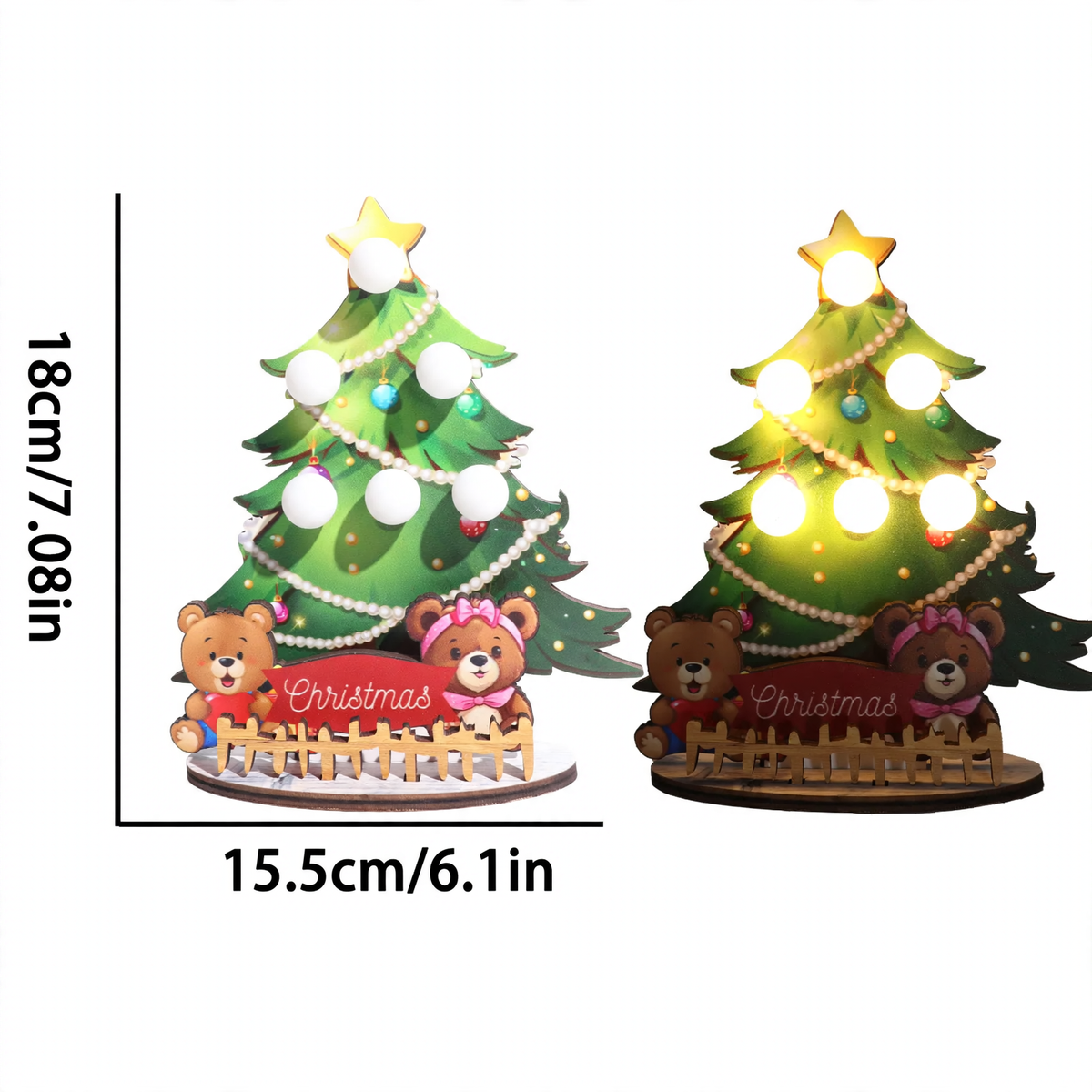 Dekorative Holz-Weihnachtsbaum-Tischleuchte mit LED