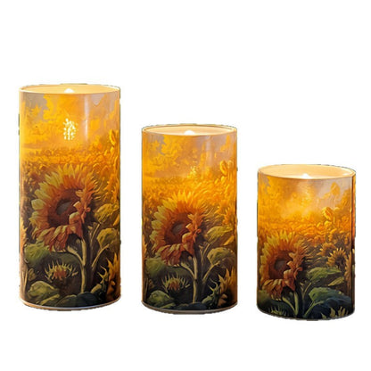 LED-Kerzen-Set mit Sonnenblumen-Motiv, 3-teilig