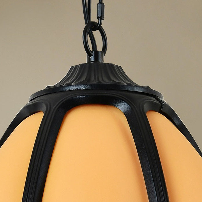 Traditionelle chinesische wasserdichte Aluminium-PC-Dolomit elliptische Kürbis 1-Licht Pendelleuchte für Außenpatio | Brehn
