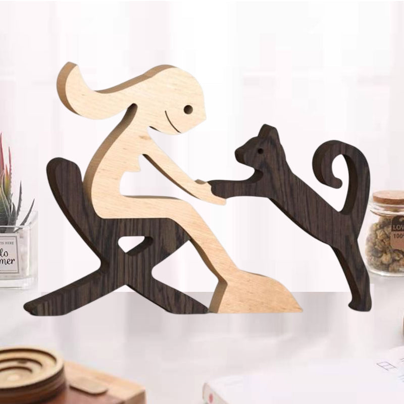 Brehn | Geschenk für Tierliebhaber - Holzskulptur Tisch Ornamente - Die Liebe zwischen Ihnen und Ihrem pelzigen Freund