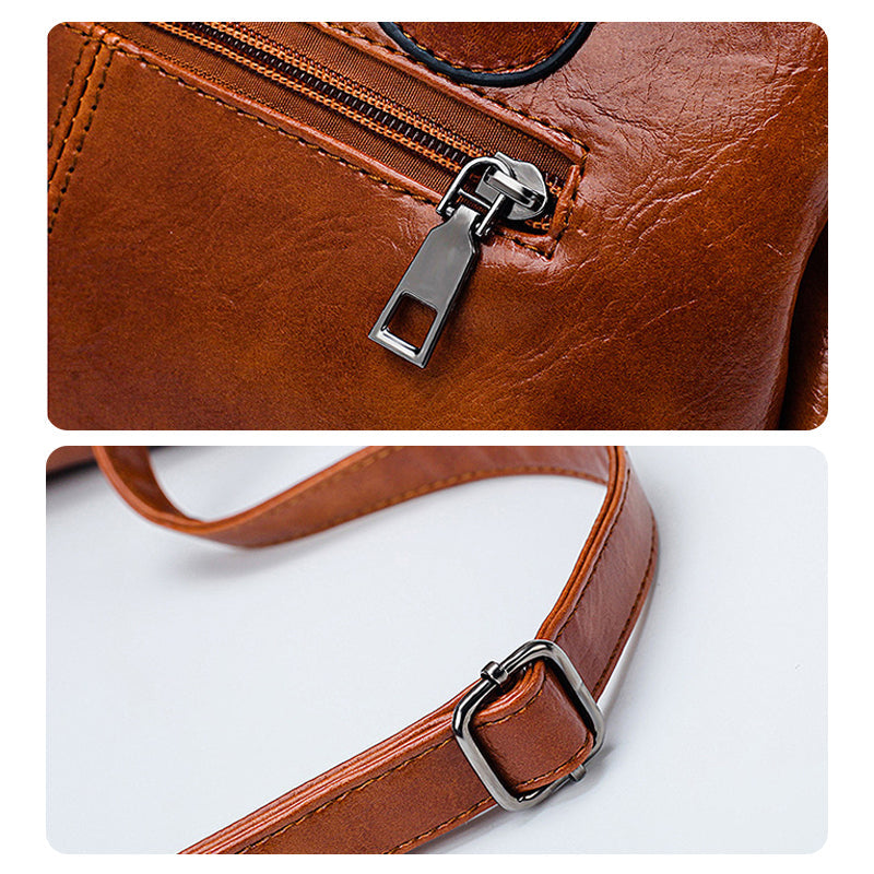 Neue Handtaschen aus Ölwachsleder Boston, große Tragetasche aus weichem Leder | Brehn
