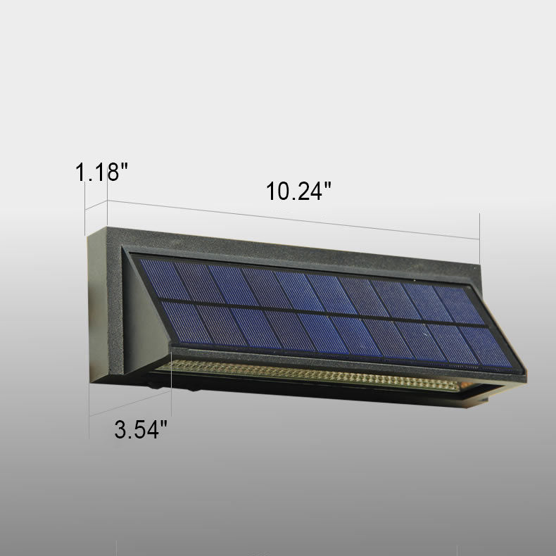 Wasserdichte, rechteckige LED-Wandleuchte für den Außenbereich mit Solarbetrieb, ideal für Terrasse und Garten.
