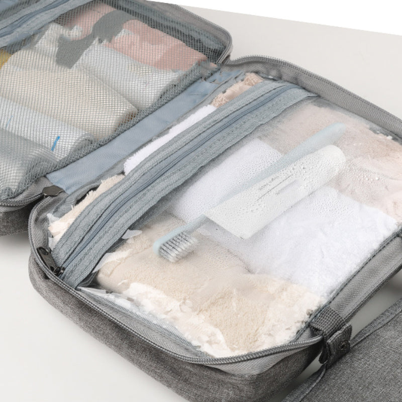 Brehn | Travelique Reise-Kosmetik-Organizer | Kompakt & Wasserabweisend | Mit 4 Fächern & 360° Haken | Für Damen & Herren