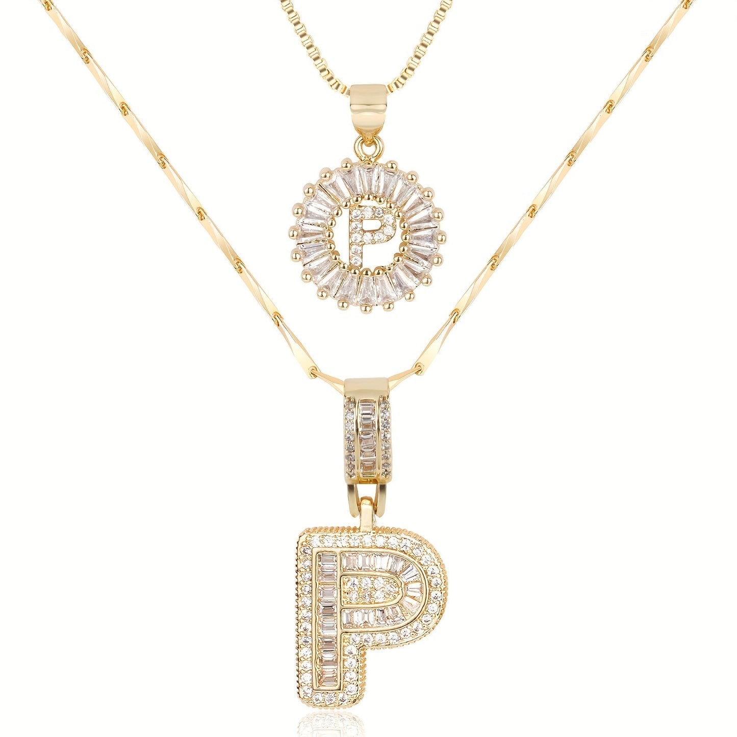 Brehn | 2pc 14k Diamant Buchstaben Initialen Halsketten