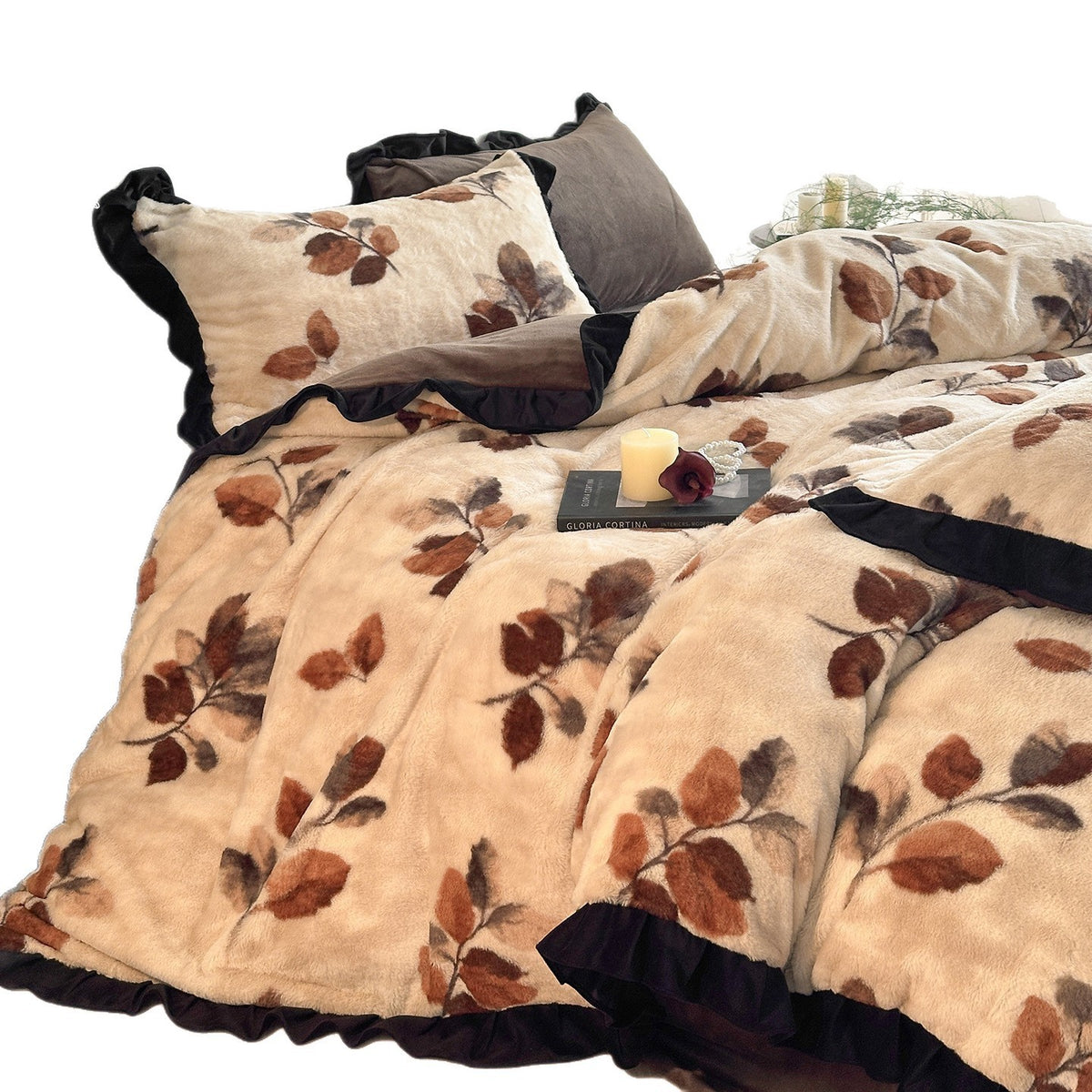 Milchfleece-Bettwäscheset mit Blumenmuster, Vintage-Stil