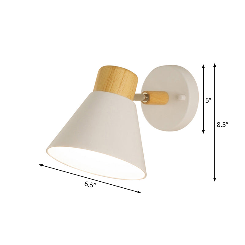 Nordisch Stilvolle Kegel Schirm Wandmontage Licht Metall und Holz 1 Glühbirne Nachttisch drehbare Wandleuchte in Schwarz/Weiß | Brehn