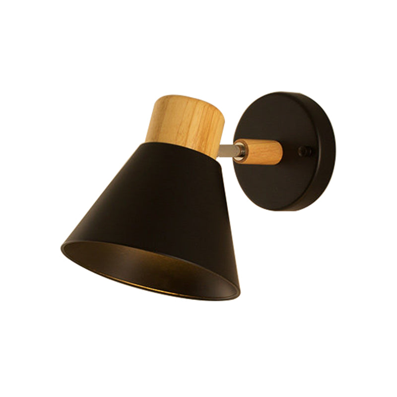 Nordisch Stilvolle Kegel Schirm Wandmontage Licht Metall und Holz 1 Glühbirne Nachttisch drehbare Wandleuchte in Schwarz/Weiß | Brehn