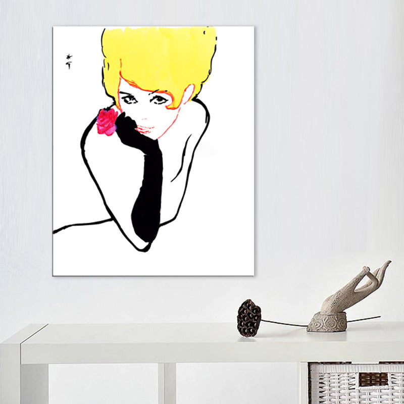 Brehn | Pop Art Blonde Beauty Leinwanddruck Gelb-Schwarz Texturiert Wanddekoration für das Wohnzimmer