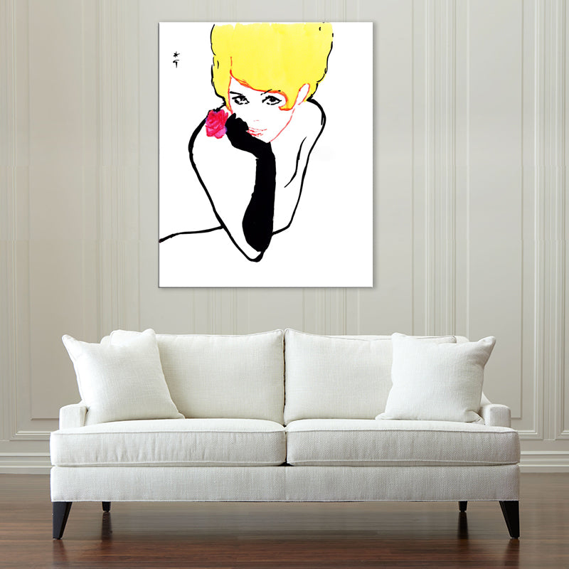 Brehn | Pop Art Blonde Beauty Leinwanddruck Gelb-Schwarz Texturiert Wanddekoration für das Wohnzimmer