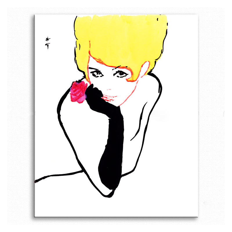 Brehn | Pop Art Blonde Beauty Leinwanddruck Gelb-Schwarz Texturiert Wanddekoration für das Wohnzimmer
