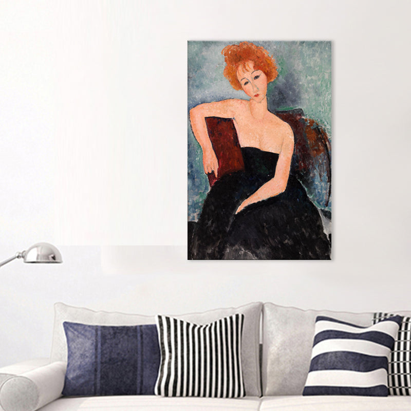 Brehn | Portrait Wandkunst Druck Studienzimmer Frau mit roten Haaren Leinwand Blau strukturiert (Mehrere Größen)