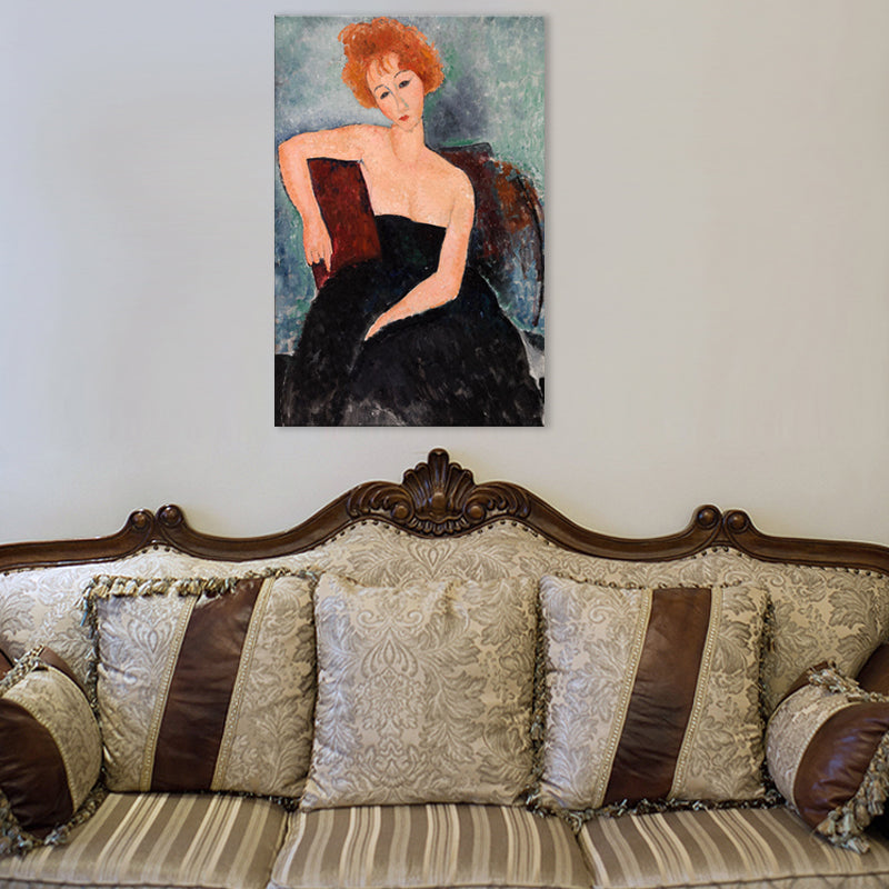 Brehn | Portrait Wandkunst Druck Studienzimmer Frau mit roten Haaren Leinwand Blau strukturiert (Mehrere Größen)