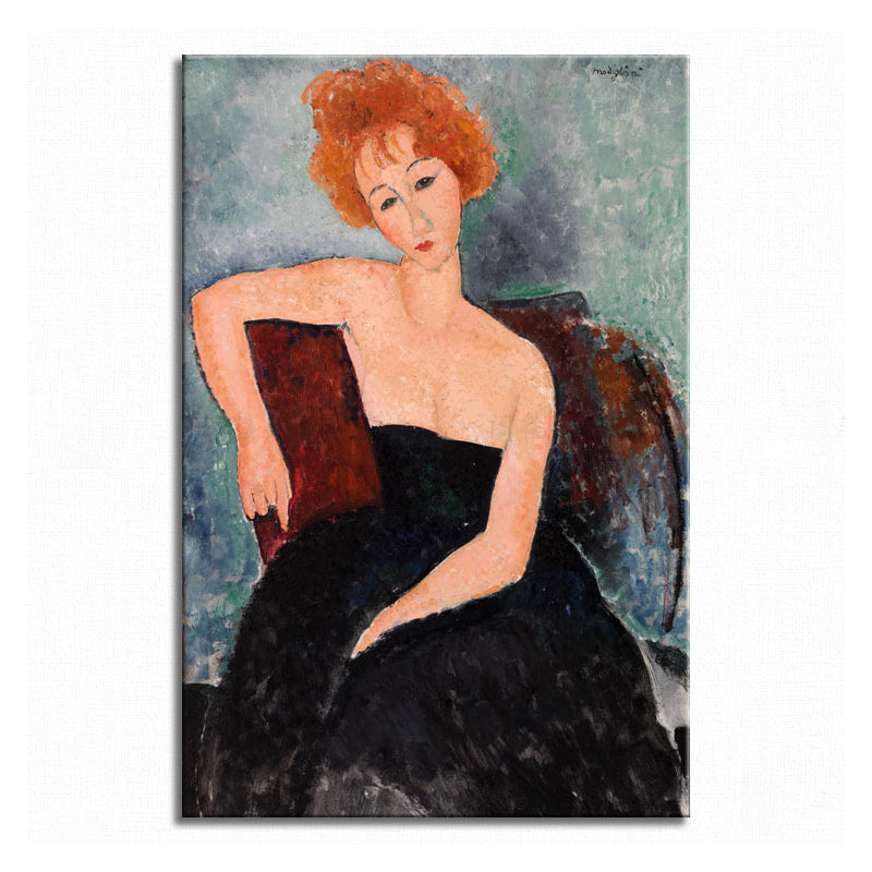 Brehn | Portrait Wandkunst Druck Studienzimmer Frau mit roten Haaren Leinwand Blau strukturiert (Mehrere Größen)