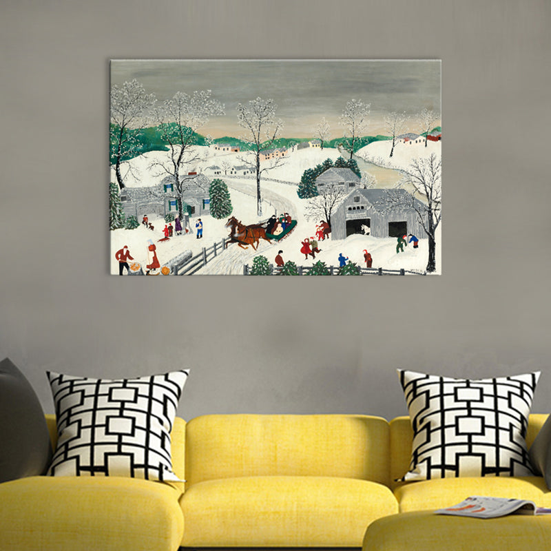 Brehn | Country Kids Eingewickelte Leinwand Unterhaltung im Schnee Weiße Wandkunst Dekor für das Wohnzimmer
