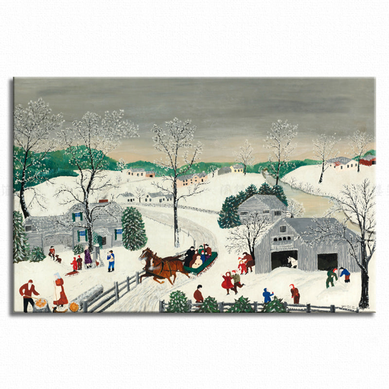Brehn | Country Kids Eingewickelte Leinwand Unterhaltung im Schnee Weiße Wandkunst Dekor für das Wohnzimmer