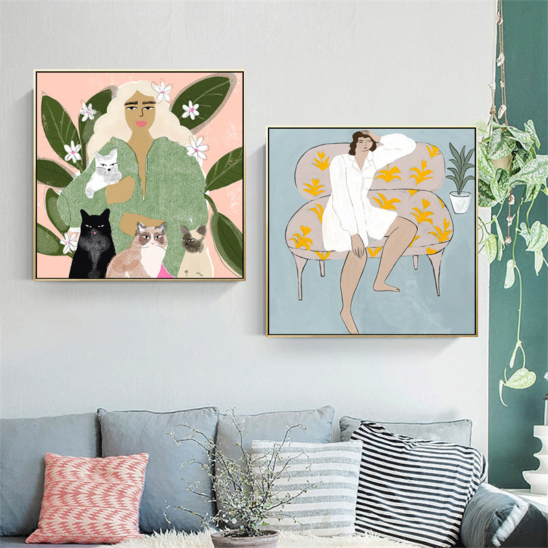 Brehn | Zeichnung Druck Mädchen Leinwand Kunst Nordisch Texturierte Oberfläche Wanddekoration für Hausinnenraum