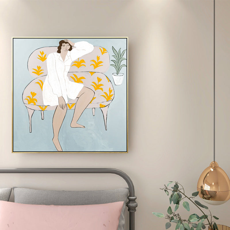 Brehn | Zeichnung Druck Mädchen Leinwand Kunst Nordisch Texturierte Oberfläche Wanddekoration für Hausinnenraum