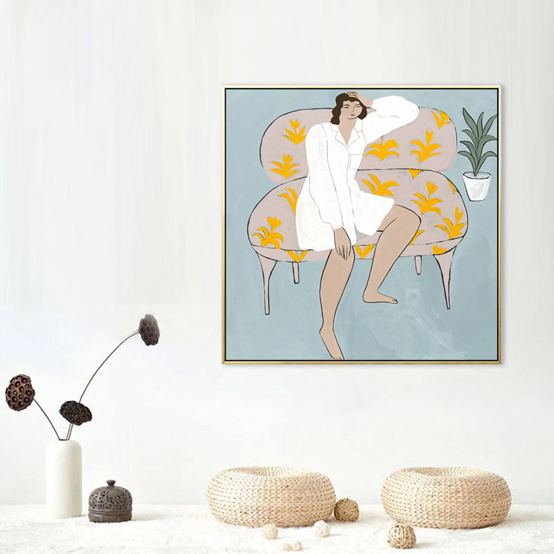 Brehn | Zeichnung Druck Mädchen Leinwand Kunst Nordisch Texturierte Oberfläche Wanddekoration für Hausinnenraum
