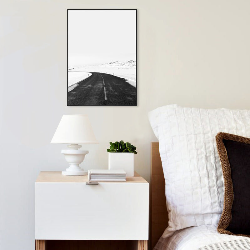 Brehn | Foto S Kurvige Straßenkunst Druck Nordisches Schlafzimmer Schneeige Wildnis Szene Leinwand in Weiß für Wanddekoration