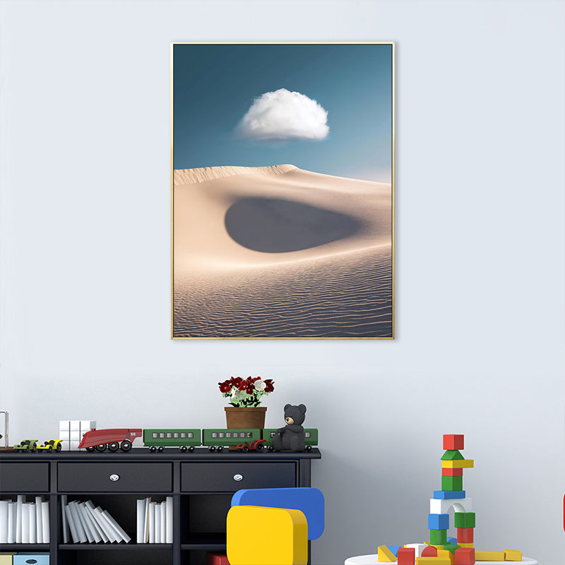 Brehn | Cloud über Wüstendünen Leinwanddruck Nordische Texturierte Wandkunst Deko in Sanften Farben