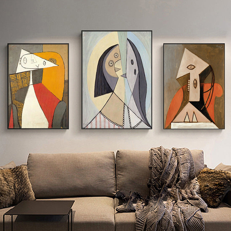 Brehn | Kubismus Pablo Picasso Wandkunst Druck Buntes Mädchen Zeichnung Leinwand für Wohnzimmer