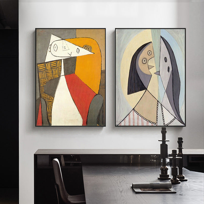 Brehn | Kubismus Pablo Picasso Wandkunst Druck Buntes Mädchen Zeichnung Leinwand für Wohnzimmer