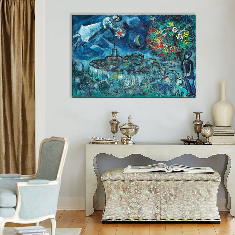 Brehn | Lover and Flower Leinwanddruck Landhaus Texturiertes Wohnzimmer Wandkunst in Blau für das Schlafzimmer
