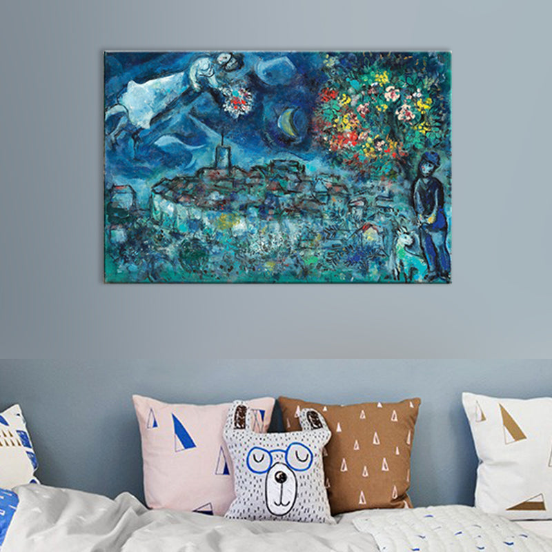 Brehn | Lover and Flower Leinwanddruck Landhaus Texturiertes Wohnzimmer Wandkunst in Blau für das Schlafzimmer