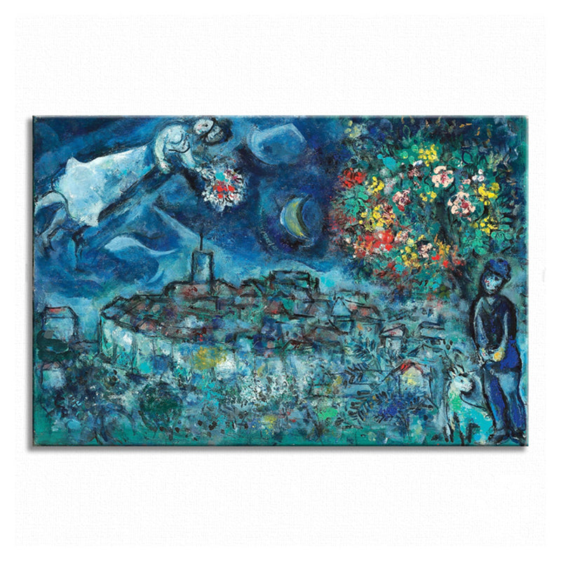 Brehn | Lover and Flower Leinwanddruck Landhaus Texturiertes Wohnzimmer Wandkunst in Blau für das Schlafzimmer