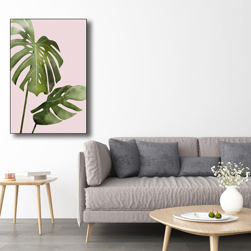 Brehn | Nordic Style Botanisches Blattmalerei Leinwand Texturiertes Grünes Wandkunst für Gästezimmer