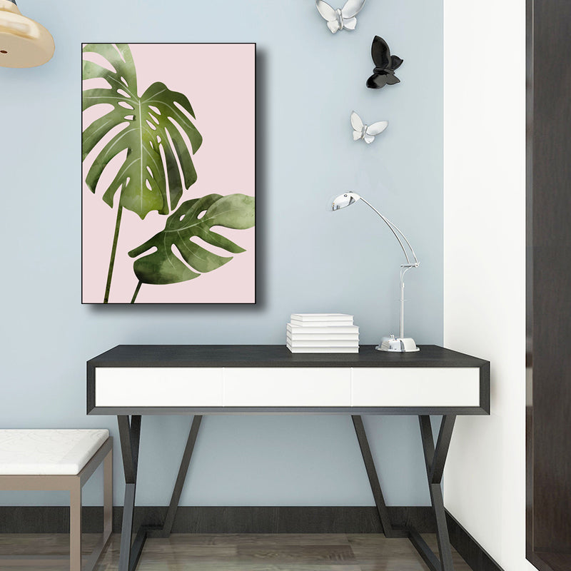 Brehn | Nordic Style Botanisches Blattmalerei Leinwand Texturiertes Grünes Wandkunst für Gästezimmer