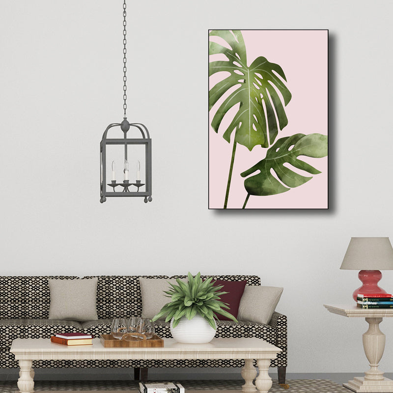 Brehn | Nordic Style Botanisches Blattmalerei Leinwand Texturiertes Grünes Wandkunst für Gästezimmer