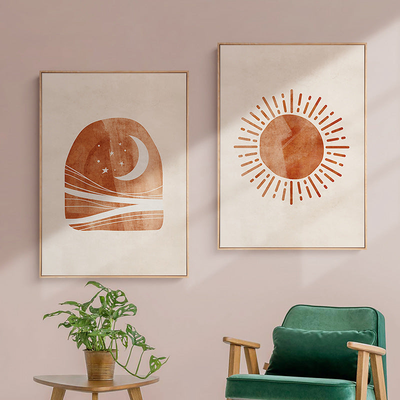 Brehn | Skandinavischer Stil Teenager Wanddekoration Magische kosmische Phänomene in orange gemalt